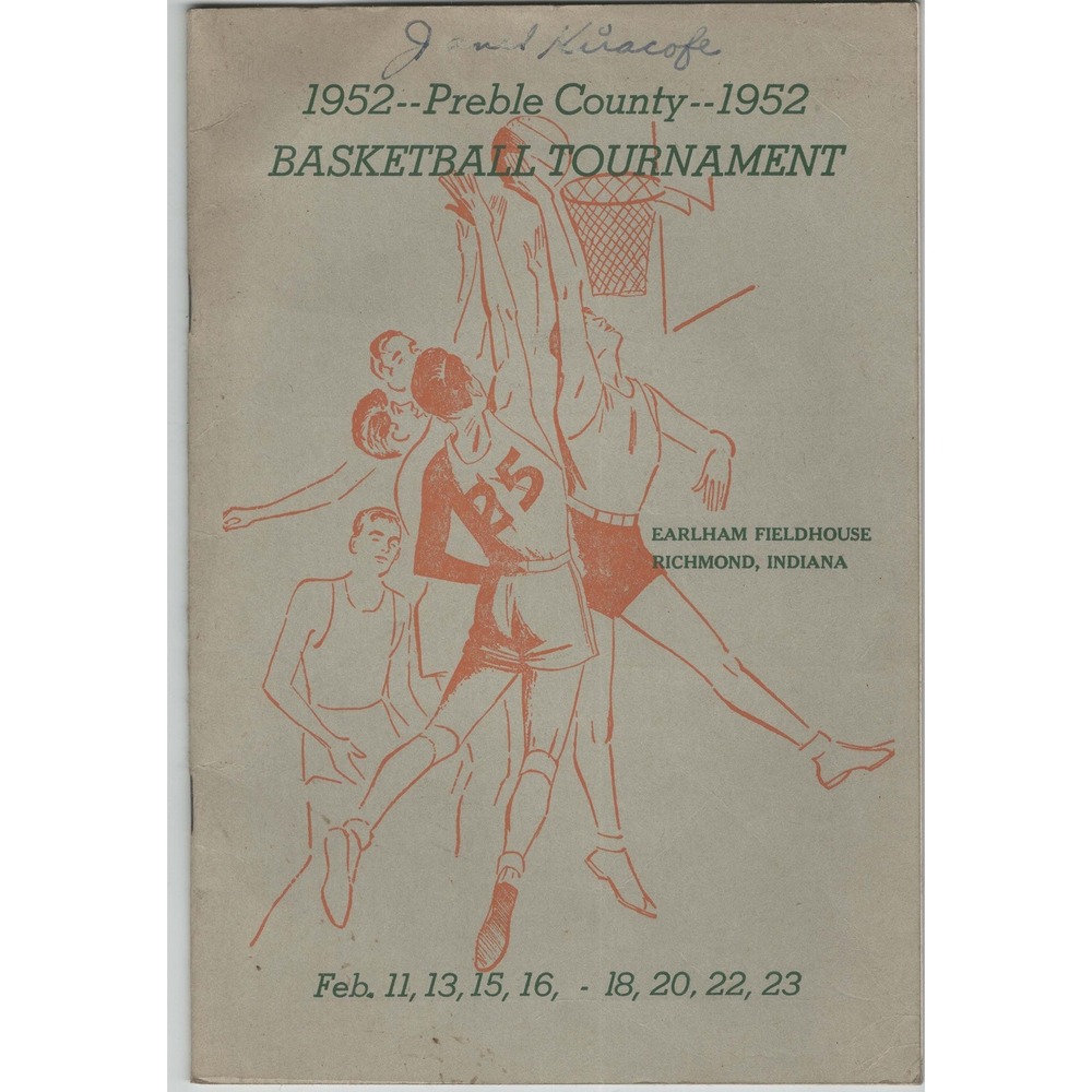 1952 Preble County Basketball Tournament Program Earlham Fieldhouse Indiana VG- - Picture 1 of 3